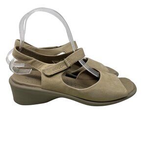 ECCO Sandals Size 39 Suede Leather Sport Walking Ankle Strap Tan Beige Wedges